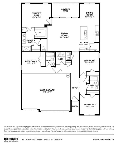 2D floor plan layout for the Madison by D.R. Horton in Deep Creek Express Homes, Punta Gorda, FL (Image 2).