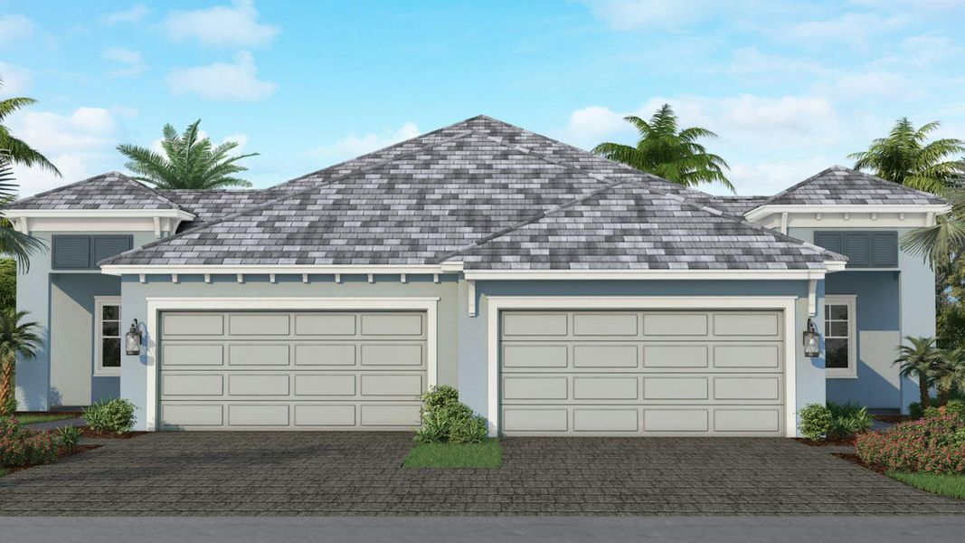Front exterior of a new home in Windward Real Estate and Homes for Sale in Sarasota, FL - Neal Communities, Sarasota, FL, highlighting curb appeal (Image 19).