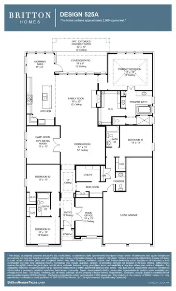2D floor plan layout for the 525A by Britton Homes in Walsh, Aledo, TX (Image 3).
