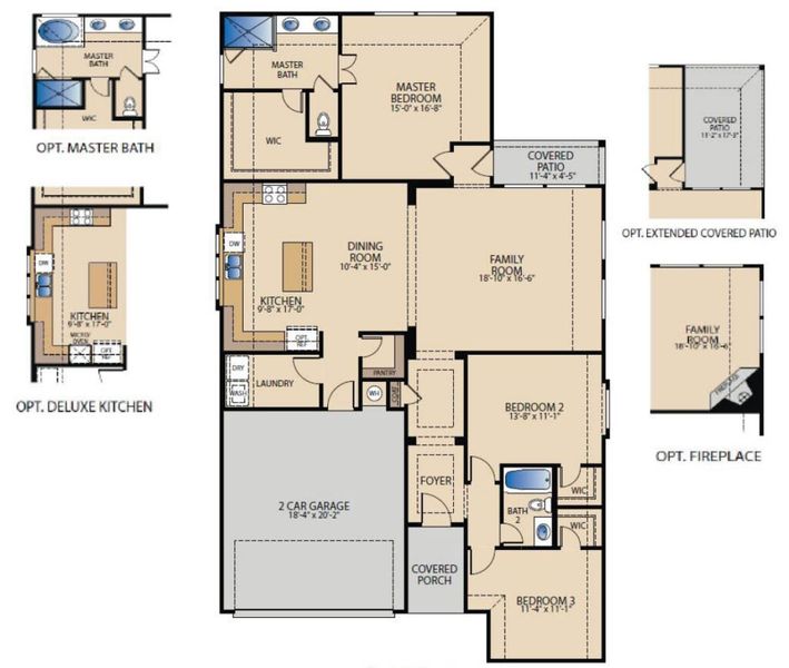 2D floor plan layout for the McKinney by Pacesetter Homes in Creekview Meadows, Pilot Point, TX (Image 4).