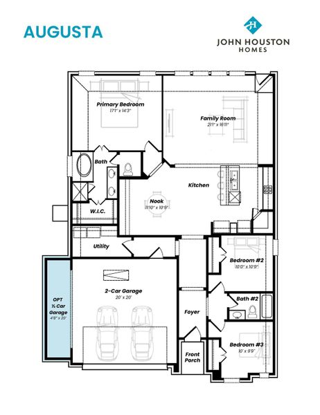 2D floor plan layout for the Augusta by John Houston Homes in Bridgewater, Midlothian, TX (Image 8).