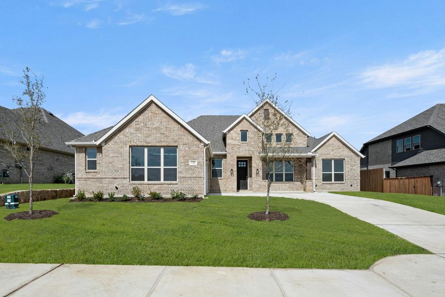 Front exterior of a new home in Westside Preserve - 70ft. lots, Midlothian, TX, highlighting curb appeal (Image 1). Front exterior of a new home in Westside Preserve - 70ft. lots, Midlothian, TX, highlighting curb appeal (Image 1).