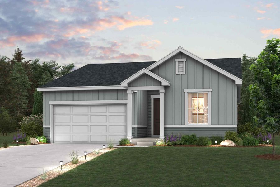 Front exterior of a new home in Prairie Song, Windsor, CO, highlighting curb appeal (Image 1). Front exterior of a new home in Prairie Song, Windsor, CO, highlighting curb appeal (Image 1).