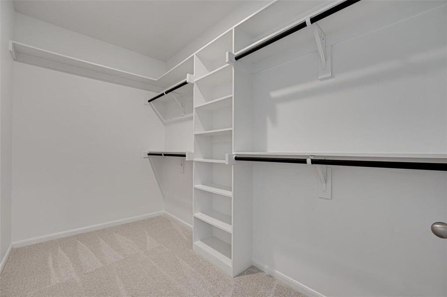 Walk in closet with light carpet