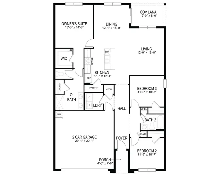 2D floor plan layout for the Aria by D.R. Horton in Curiosity Creek, Palmetto, FL (Image 4).
