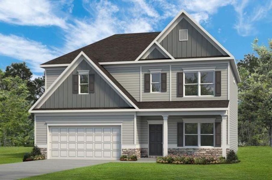 Front exterior of a new home in Jones Ridge, Dallas, GA, highlighting curb appeal (Image 1). Front exterior of a new home in Jones Ridge, Dallas, GA, highlighting curb appeal (Image 1).