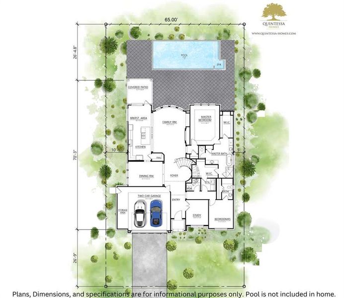 Artist Rendering of 1st Floor. Backyard pool and sod not included in home.