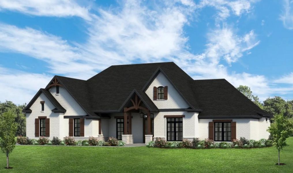 Representative exterior photo of a completed home built from the The Nathan by Elmwood Custom Homes in Matthews Farm, Venus, TX (Image 5). Representative exterior photo of a completed home built from the The Nathan by Elmwood Custom Homes in Matthews Farm, Venus, TX (Image 5).