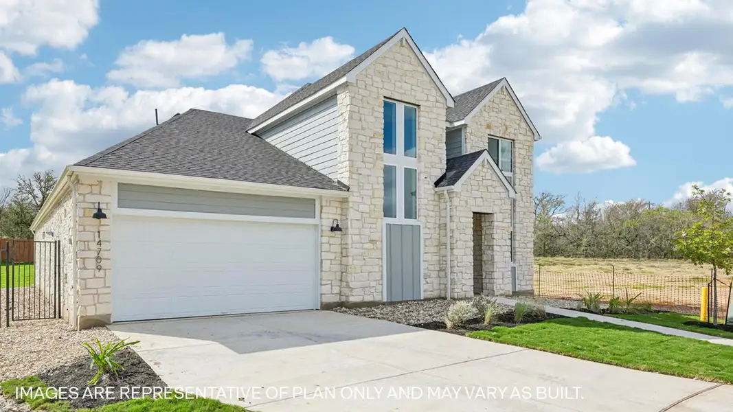 Representative exterior photo of a completed home built from the The Kemah by D.R. Horton in Revelry, Del Valle, TX (Image 20).