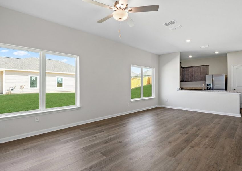 The family room has two large windows that let in great, natural light.