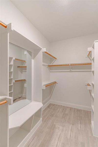 Spacious closet featuring light hardwood / wood-style floors