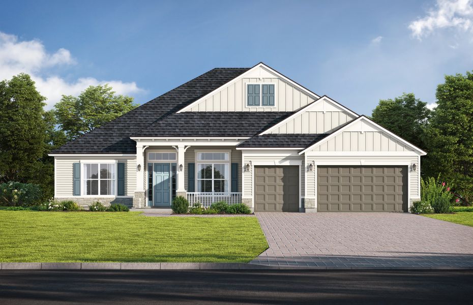 Representative exterior photo of a completed home built from the Fitzgerald by SEDA New Homes in Sandy Bluff, Yulee, FL (Image 2).