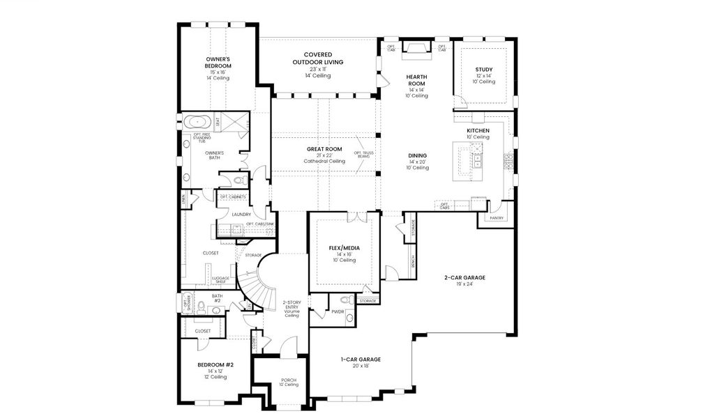 2D floor plan layout for the 7031 by Tradition Homes in Furst Ranch – 80′ Lots, Prosper, TX (Image 3).
