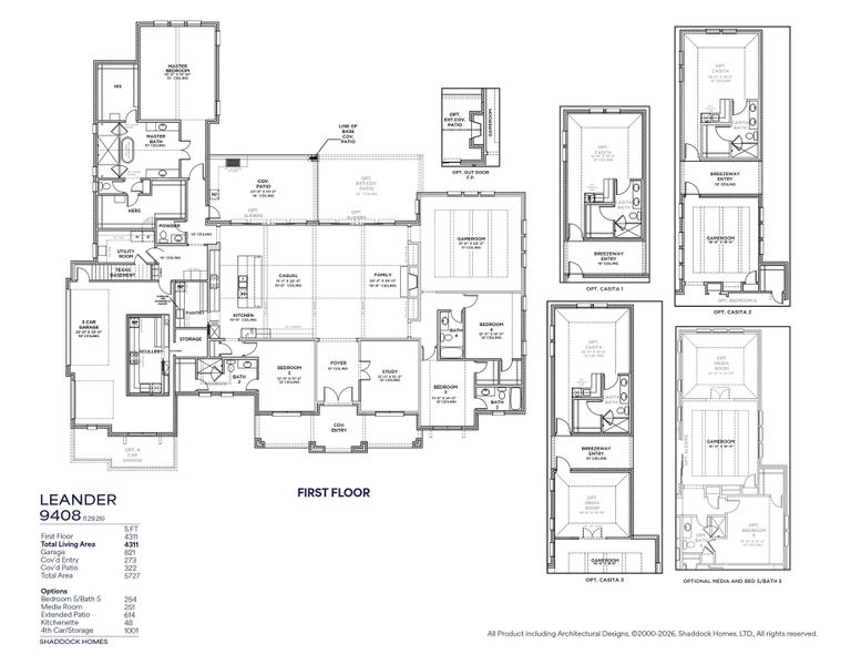 2D floor plan layout for the Leander - 9408 by Shaddock Homes in Hilltop Ranch, Leander, TX (Image 3). 2D floor plan layout for the Leander - 9408 by Shaddock Homes in Hilltop Ranch, Leander, TX (Image 3).