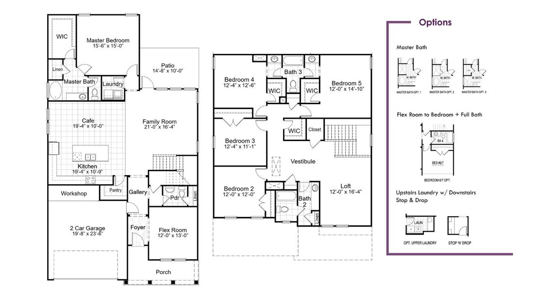 2D floor plan layout for the Reedy by Hunter Quinn Homes in Eagle Creek, Central, SC (Image 3).