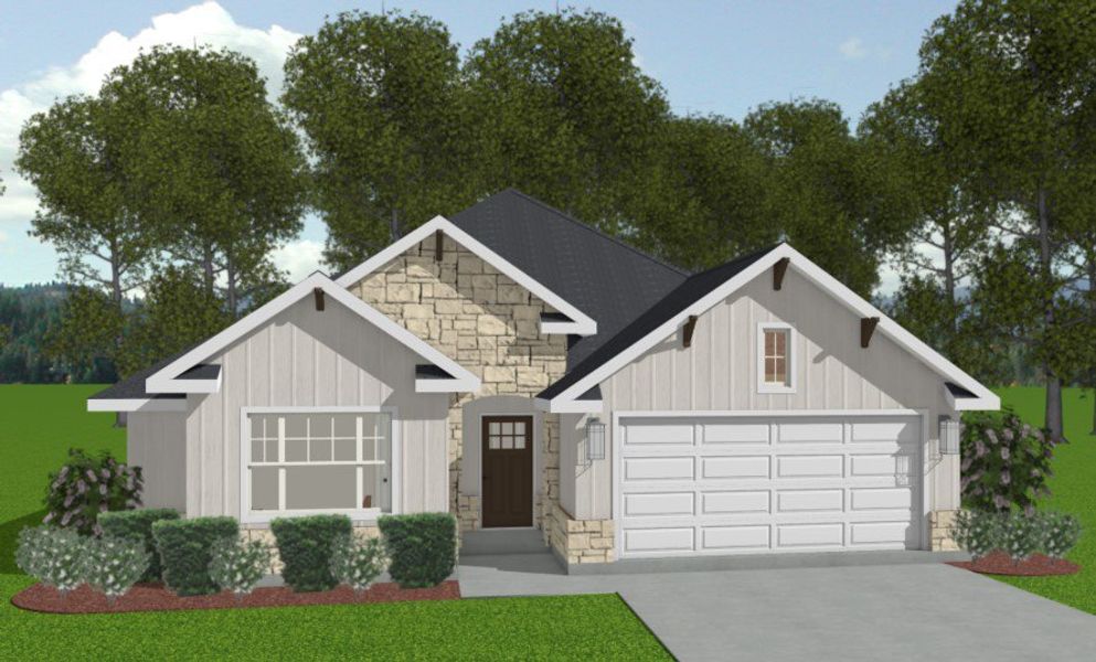 Front exterior of a new home in Austin's Colony, Bryan, TX, highlighting curb appeal (Image 1). Front exterior of a new home in Austin's Colony, Bryan, TX, highlighting curb appeal (Image 1).