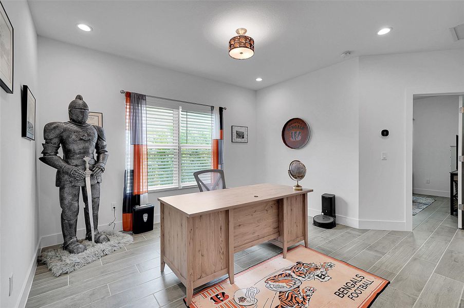 Extra upstairs bonus room can be used as a media  T room, office, or den.