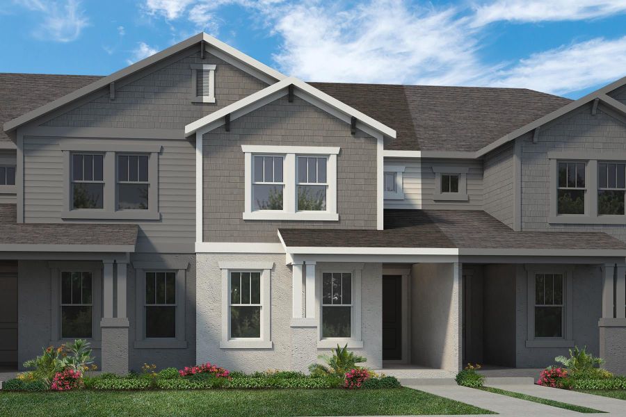Representative exterior photo of a completed home built from the Newton by Rockwell Homes in Harvest at Ovation - Townhomes, Winter Garden, FL (Image 38). Representative exterior photo of a completed home built from the Newton by Rockwell Homes in Harvest at Ovation - Townhomes, Winter Garden, FL (Image 38).