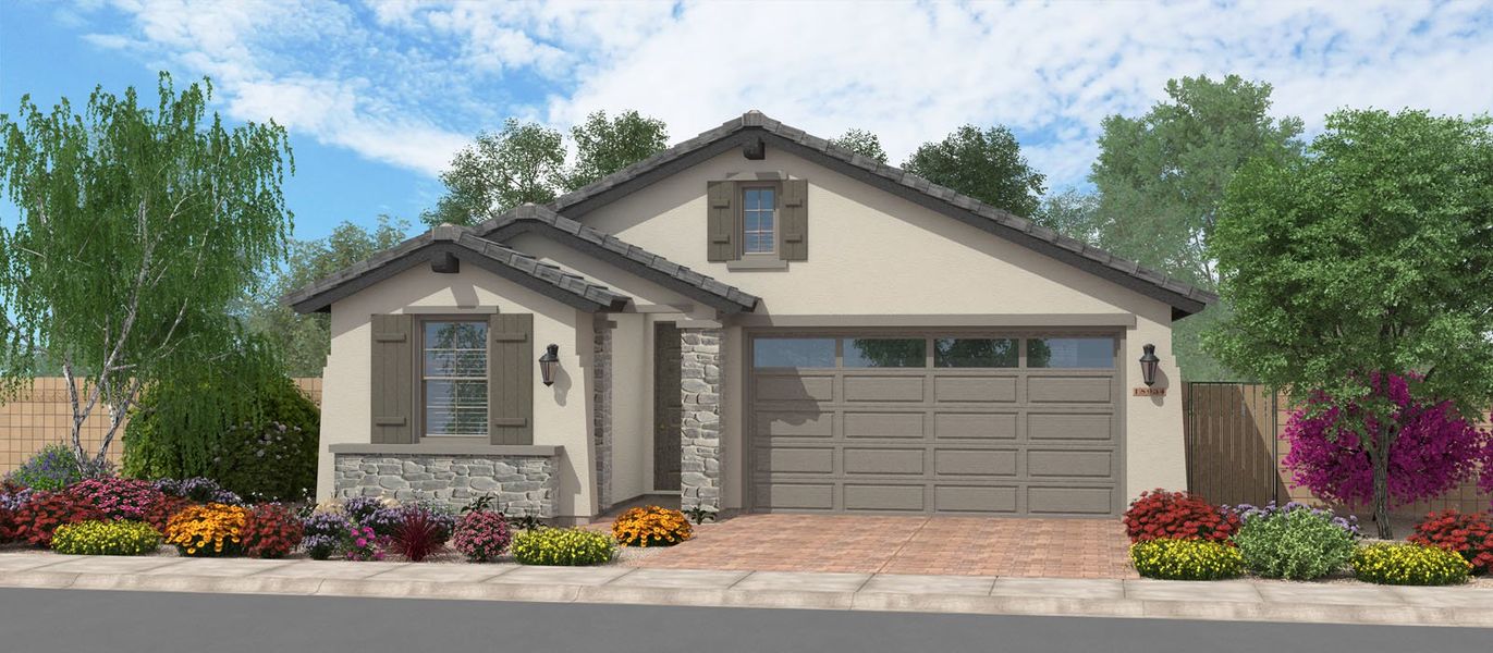 Representative exterior photo of a completed home built from the Amorosa by Fulton Homes in Calistoga at Enclave, Litchfield Park, AZ (Image 5).