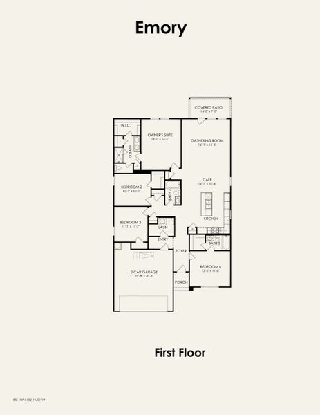 2D floor plan layout for the Emory by Pulte Homes in Dove Song, Santa Clara, TX (Image 3).