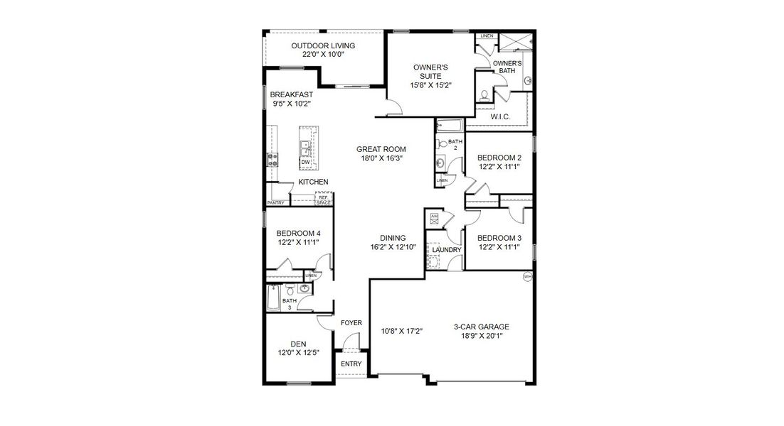 2D floor plan layout for the Sanibel by Holiday Builders in Port Charlotte, Port Charlotte, FL (Image 3).