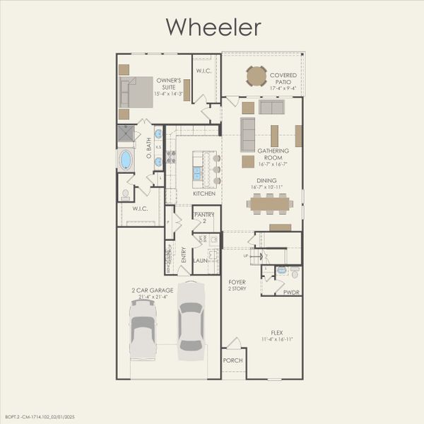 2D floor plan layout for the Wheeler by Pulte Homes in West Cypress Hills, Spicewood, TX (Image 4). 2D floor plan layout for the Wheeler by Pulte Homes in West Cypress Hills, Spicewood, TX (Image 4).
