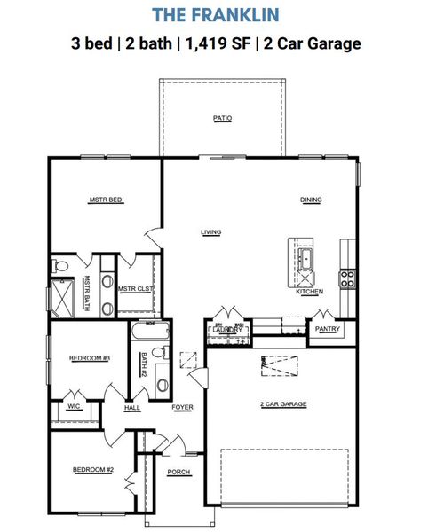 2D floor plan layout for the The Franklin by ICONIQ Homes in Hill & Dale Ranch, Splendora, TX (Image 1). 2D floor plan layout for the The Franklin by ICONIQ Homes in Hill & Dale Ranch, Splendora, TX (Image 1).