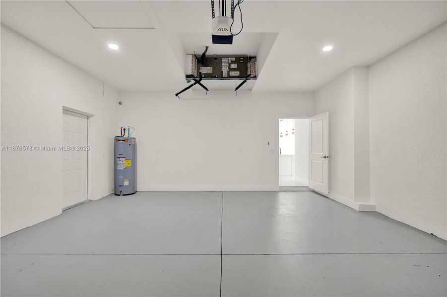 Garage has a side door.