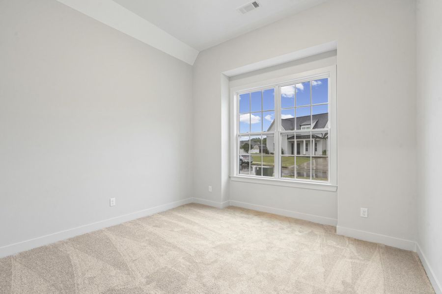 Light-filled room featuring a large multi-pane window, neutral carpet flooring, and white baseboards Light-filled room featuring a large multi-pane window, neutral carpet flooring, and white baseboards