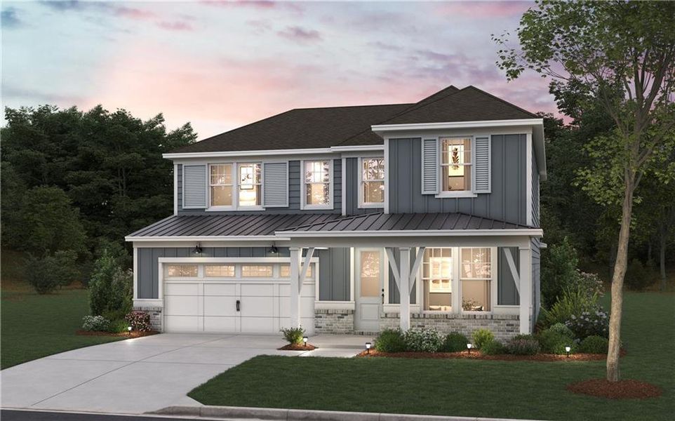 Front exterior of a new home in Everhour, Newnan, GA, highlighting curb appeal (Image 19).