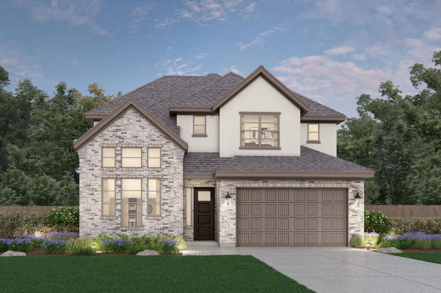 Front exterior of a new home in 6 Creeks, Kyle, TX, highlighting curb appeal (Image 1).