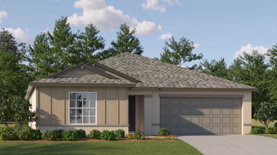 Front exterior of a new home in North Park Isle: The Estates II, Plant City, FL, highlighting curb appeal (Image 1). Front exterior of a new home in North Park Isle: The Estates II, Plant City, FL, highlighting curb appeal (Image 1).