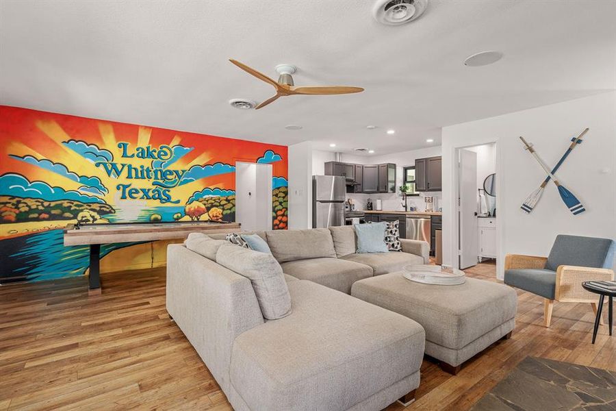 FABULOUS mural wall dedicated to Lake Whitney! The interior is fun, fresh and modern!