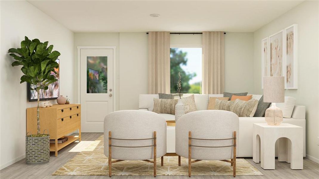 Living room with light wood-type flooring