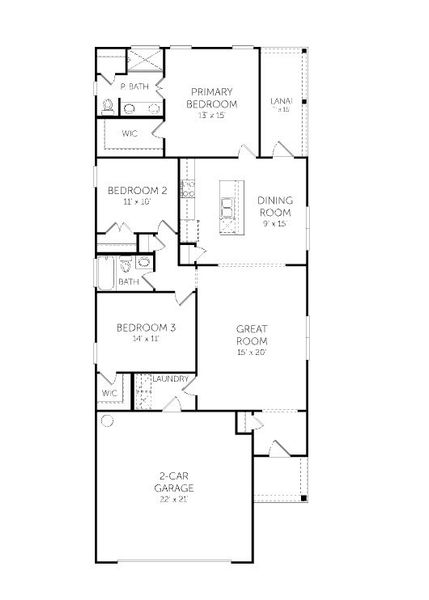 2D floor plan layout for the Primrose - Single Family Homes by Dream Finders Homes in Westbrook Retreat at Savannah Quarters, Pooler, GA (Image 5).