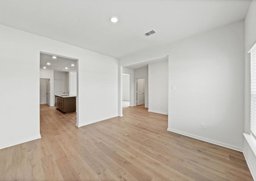 The dining room of the Camelia sits right off of the kitchen.