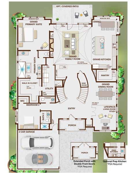 2D floor plan layout for the Grandview by Grand Homes in Creekside at Elevon, Lavon, TX (Image 5).
