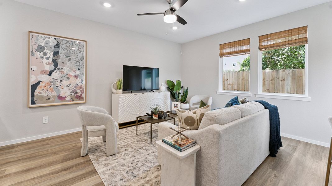 Representative furnished interior of a home built from the Honeysuckle by D.R. Horton in Mansfield Estates, Houston (Image 8). Representative furnished interior of a home built from the Honeysuckle by D.R. Horton in Mansfield Estates, Houston (Image 8).