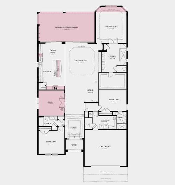 Additional Highlights Include: Tray ceiling at great room/primary suite, 4' extended garage, gourmet kitchen, 8' interior doors, covered extended lanai, bay window at primary suite, study in place of flex, outdoor kitchen rough-in, and whole house blinds.