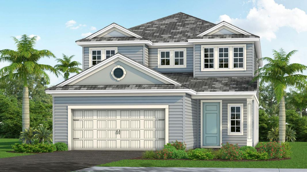 Front exterior of a new home in Palmera Real Estate and Homes for Sale in Venice, FL - Neal Communities, Venice, FL, highlighting curb appeal (Image 5). Front exterior of a new home in Palmera Real Estate and Homes for Sale in Venice, FL - Neal Communities, Venice, FL, highlighting curb appeal (Image 5).