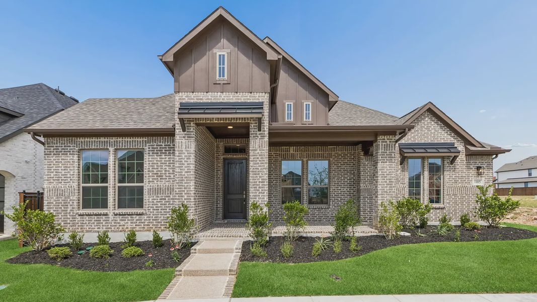 Front exterior of a new home in Karis, Crowley, TX, highlighting curb appeal (Image 1). Front exterior of a new home in Karis, Crowley, TX, highlighting curb appeal (Image 1).