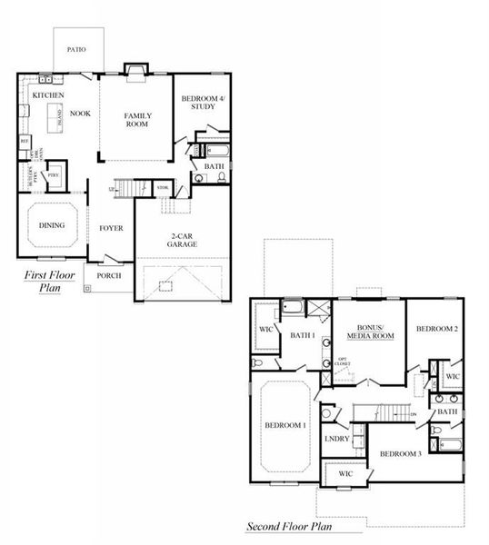 2D floor plan layout of this home in Hamptons at Riverwood East, Dallas, GA (Image 2).