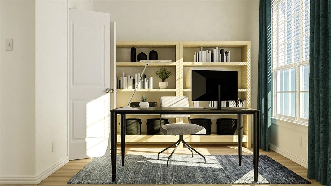 Office area with a healthy amount of sunlight and light wood-type flooring