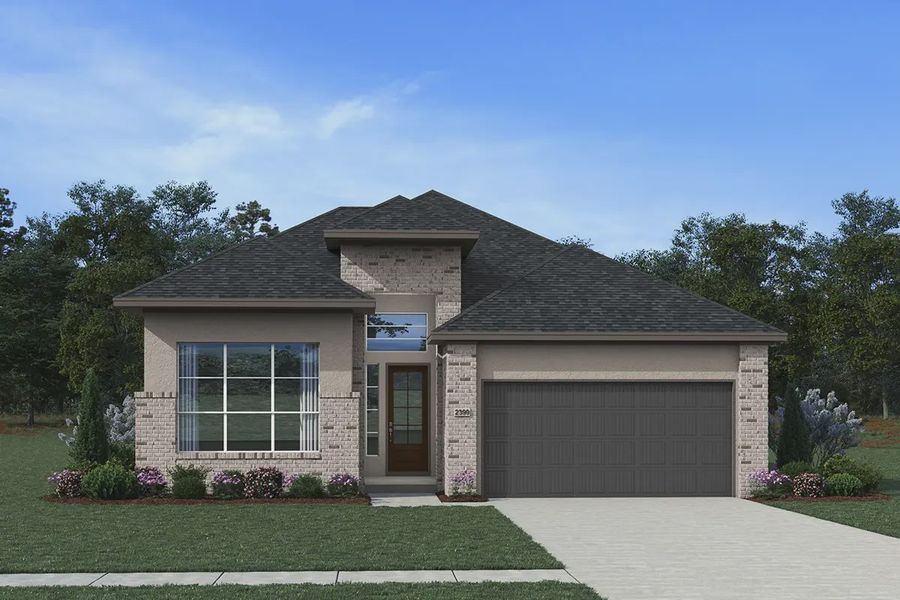 Representative exterior photo of a completed home built from the Hampton by Chesmar Homes in Blue Heron, Mont Belvieu, TX (Image 28).