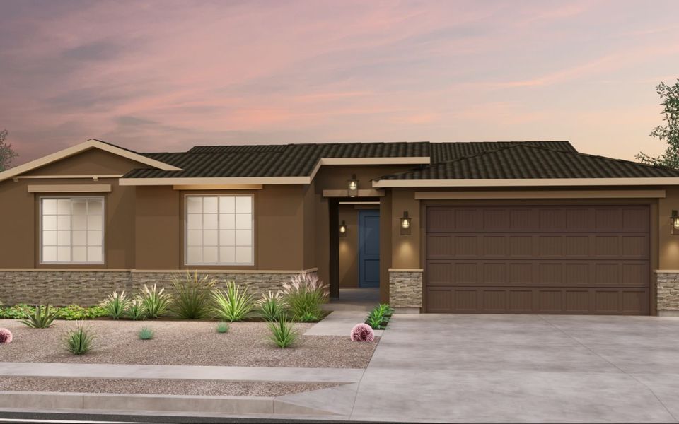 Representative exterior photo of a completed home built from the Solstice Phase 2b by Brookfield Residential in Mariposa at Blossom Rock, Apache Junction, AZ (Image 22).