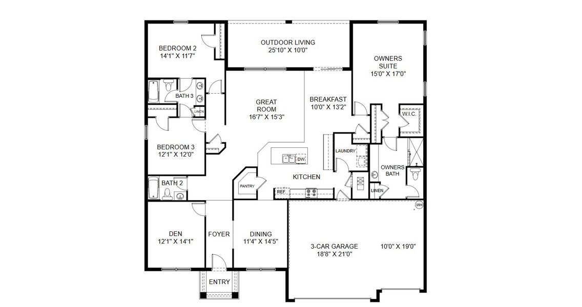 2D floor plan layout for the Captiva by Holiday Builders in Lehigh Acres, Lehigh Acres, FL (Image 3).