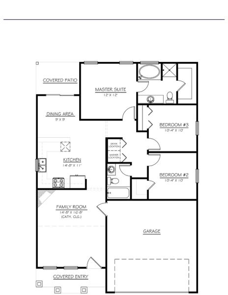 2D floor plan layout for the GIBSON by D.R. Horton in Brook Valley, Piedmont, SC (Image 2).