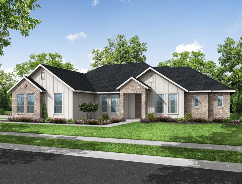 Representative exterior photo of a completed home built from the Cypress by Impression Homes in Estates of Palmer, Palmer, TX (Image 2). Representative exterior photo of a completed home built from the Cypress by Impression Homes in Estates of Palmer, Palmer, TX (Image 2).