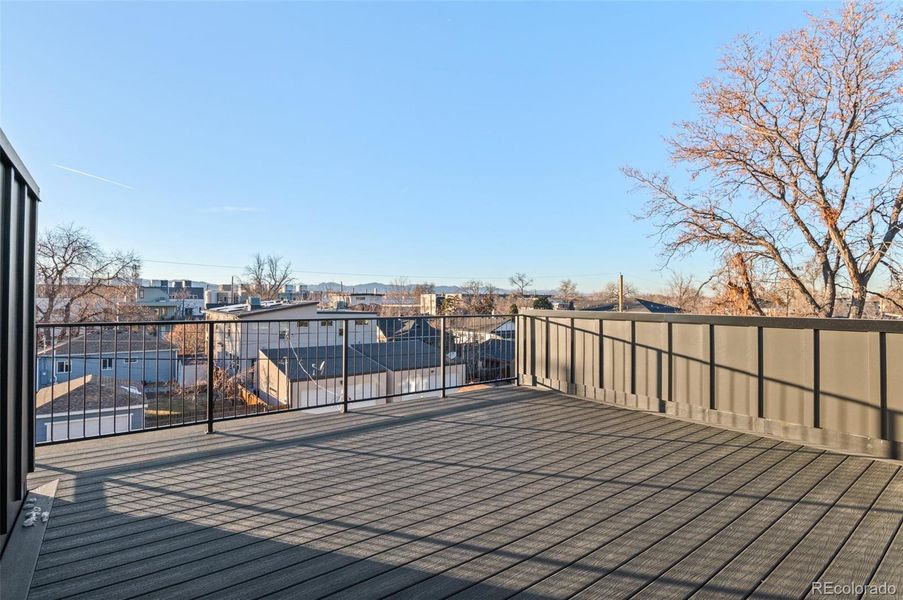 Rooftop deck with views of the front range mountains