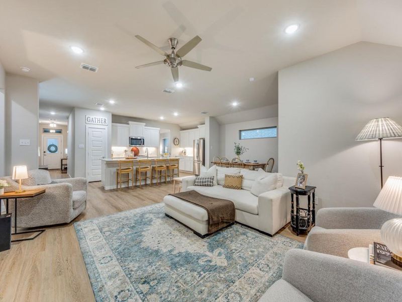 View from Family Room to Kitchen.